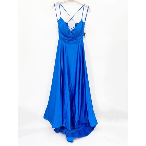 La Femme 28571 Royal Blue Satin Empire Waist Sleeveless Formal Gown Size 10 NWT - Picture 3 of 8